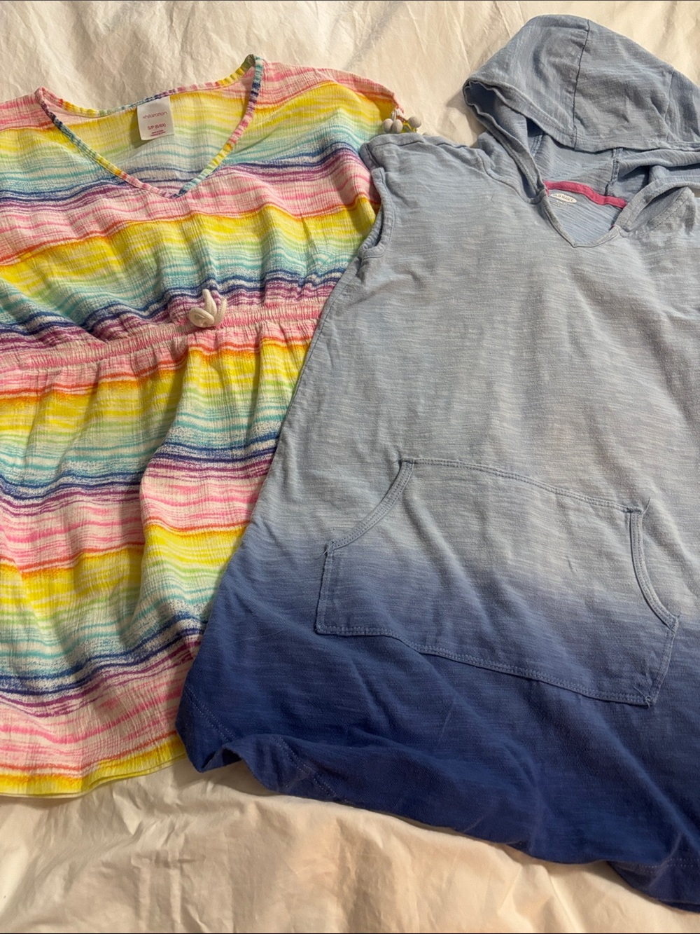 Cat & Jack Girls' Rainbow Stripe Top & Blue Ombre Hooded Swim Coverup Set
